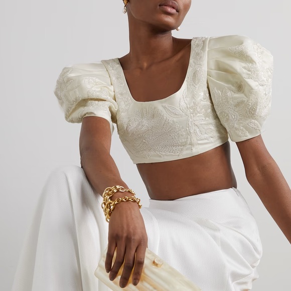 cult gaia Tops - Cult Gaia SINAI BEADED Cream Puff Sleeve Blouse 8